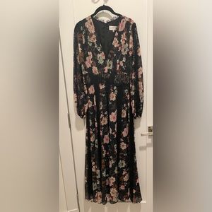 A feminine & flirty black floral chiffon & lace maxi dress by LA Ligne NYC